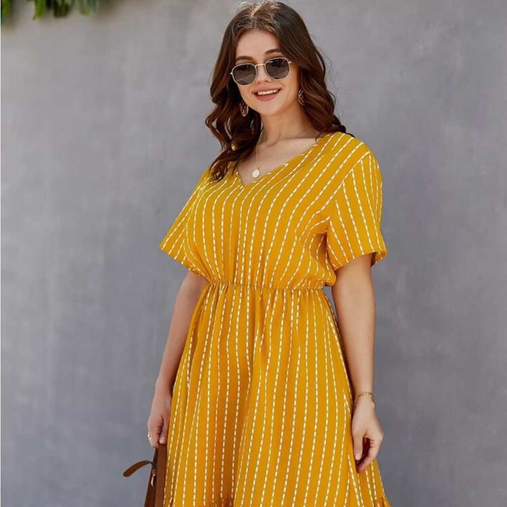 SHEIN Yellow A Line Midi Dress Size 12